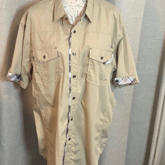 MO7 Button Down Casual shirt Tan Brown 2XL - Picture 1 of 8